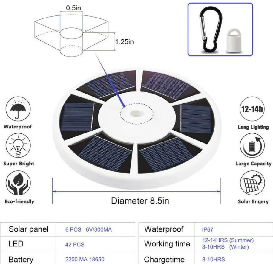 Asta portabandiera luminosa a energia solare 42LED